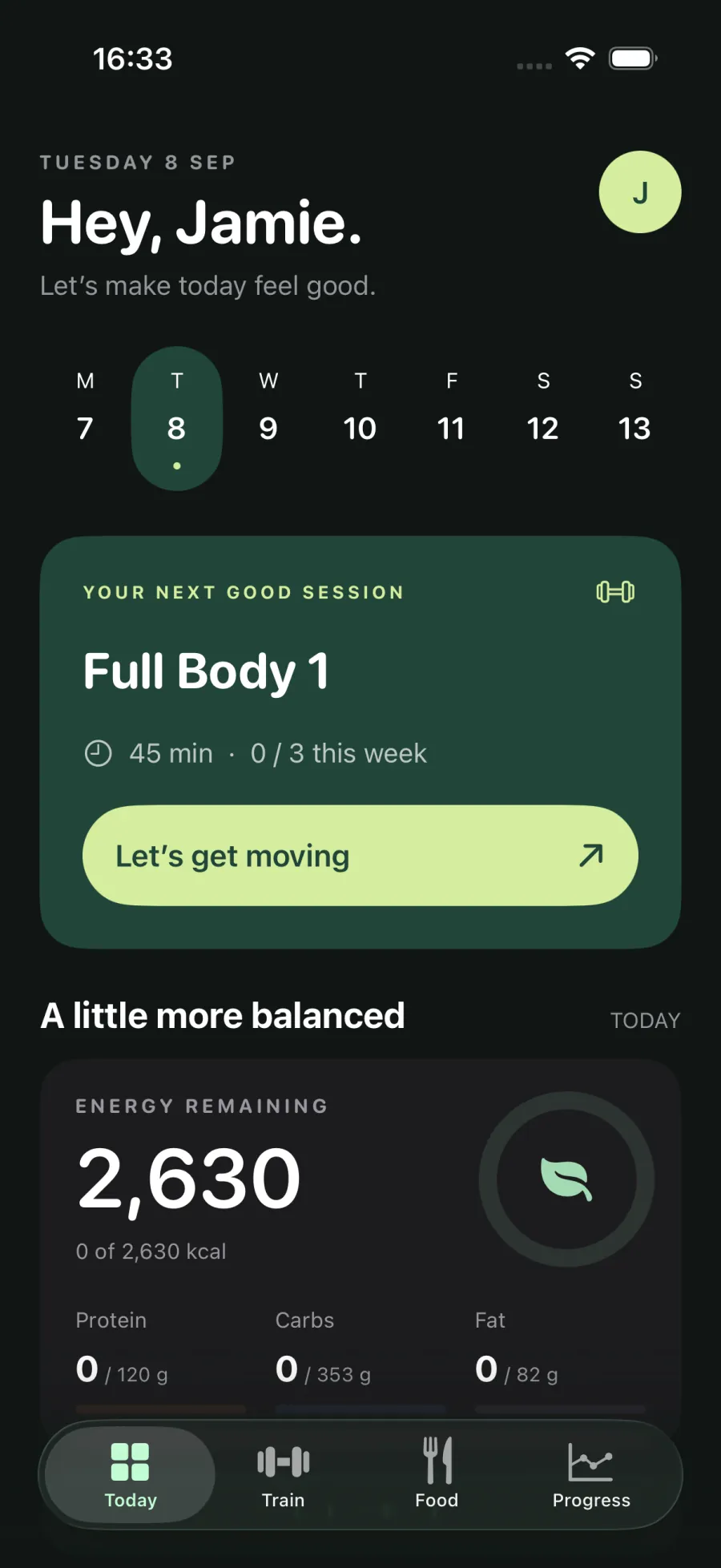The Thrive Today screen in dark mode