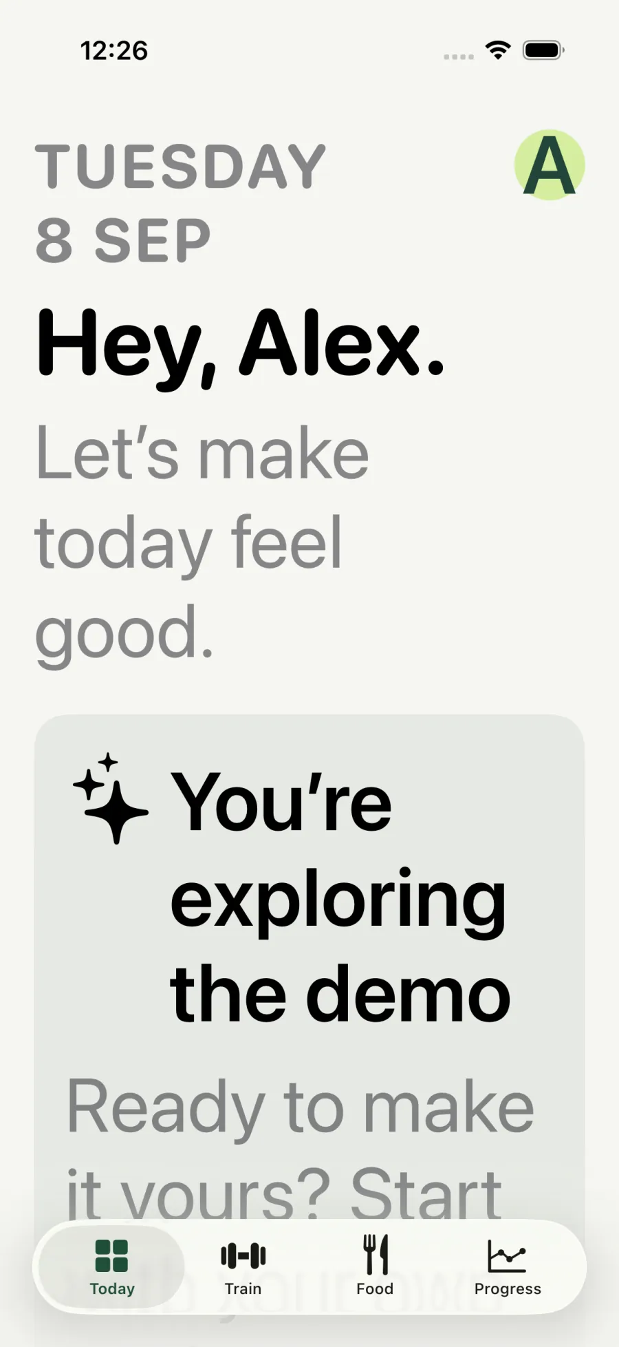 The Thrive Today screen at an accessibility text size, with every element reflowed